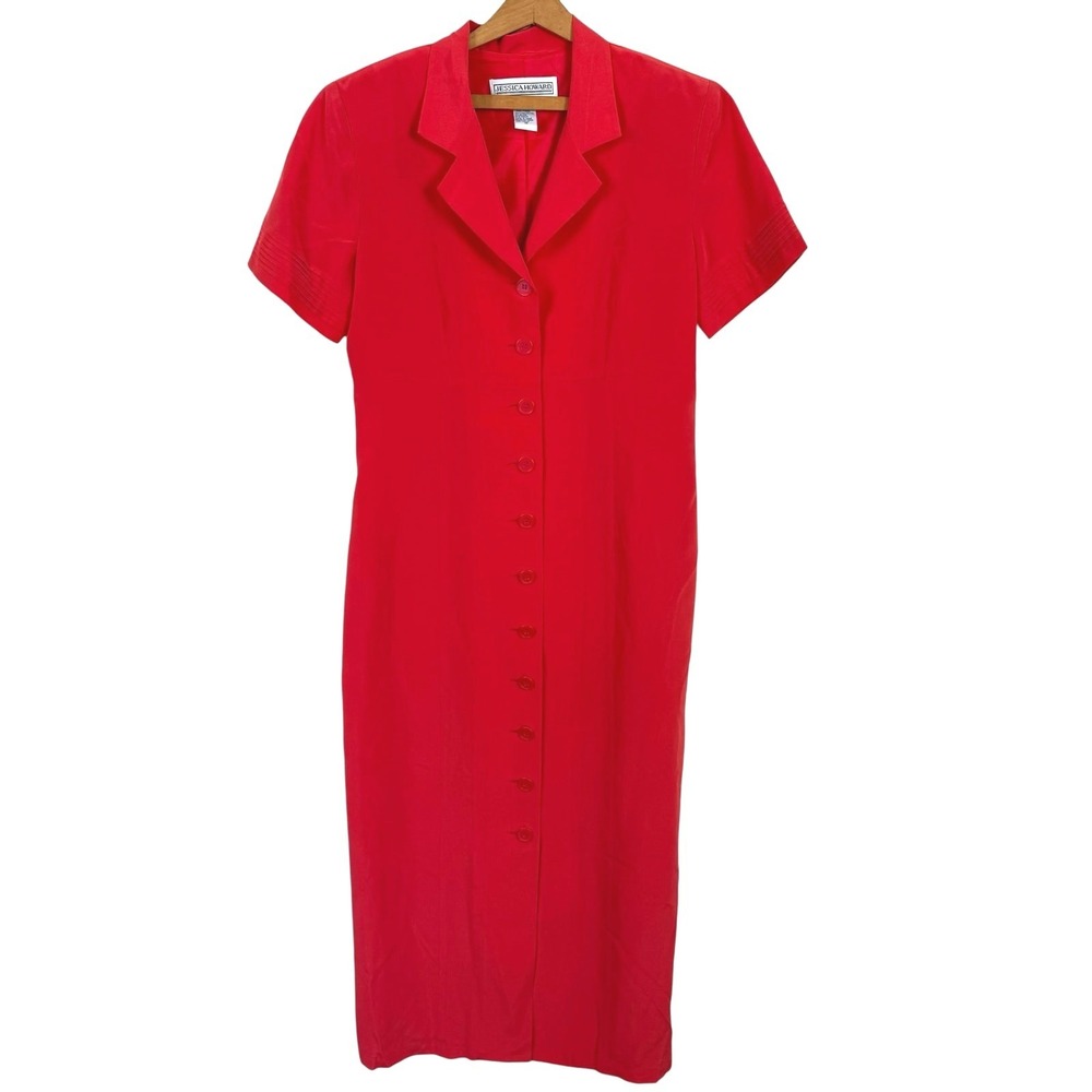 Vintage Jessica Howard Women Silk Shirt Dress Size 10 Modest Career Business